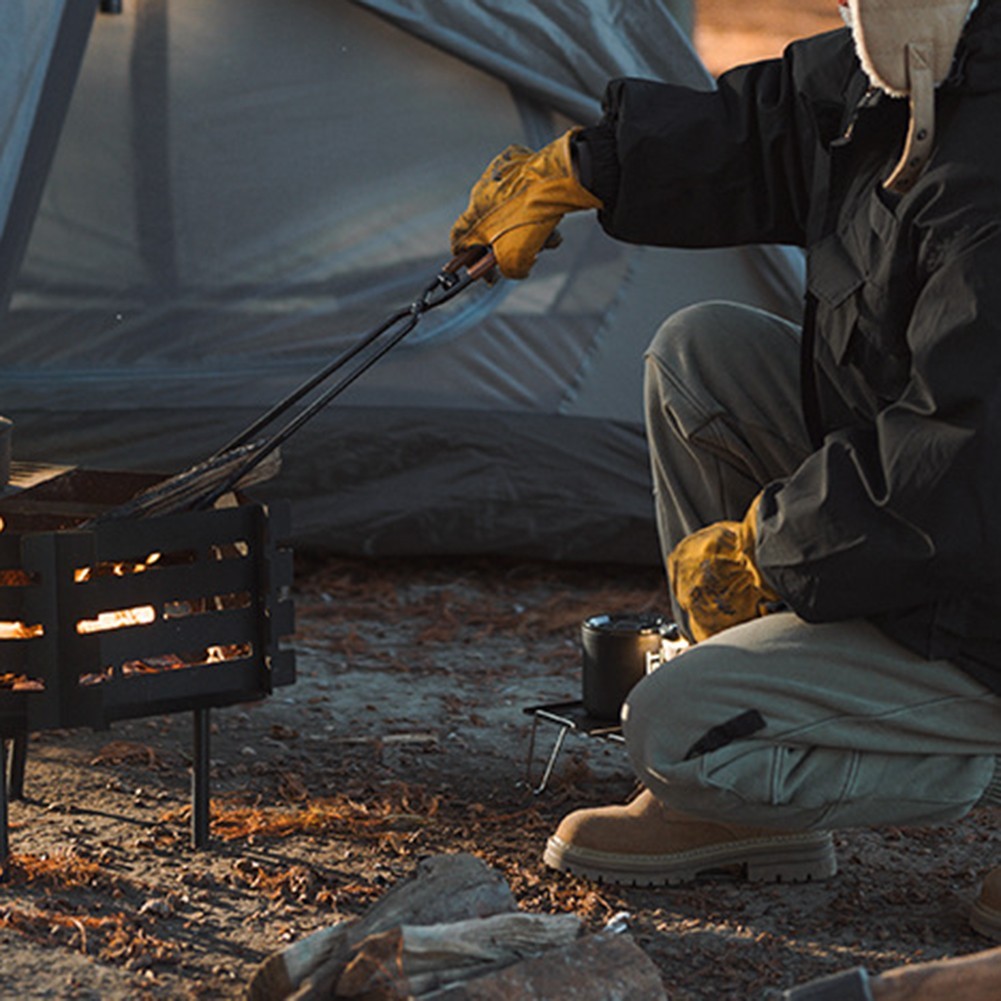 Fire Tongs for Outdoor Cooking and Camping with Leather Grip