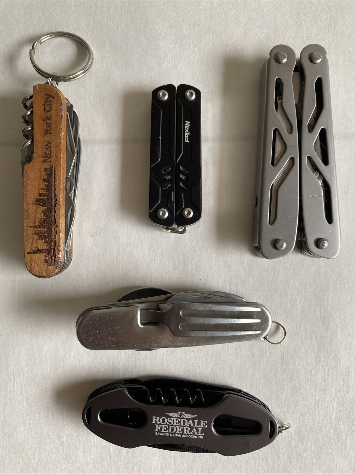 Lot – 5 Various Brands Camping Kit Mini & Full Size Multi Tool Mess Kit Tool Set