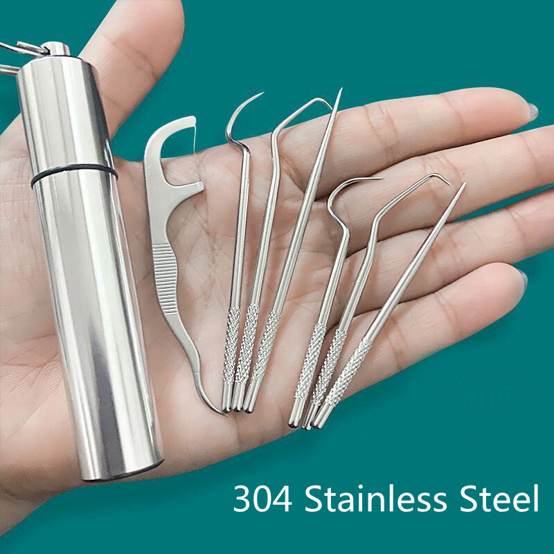 8 Pcs Stainless Steel Toothpicks Pocket Set Reusable Portable Metal Toothpicks