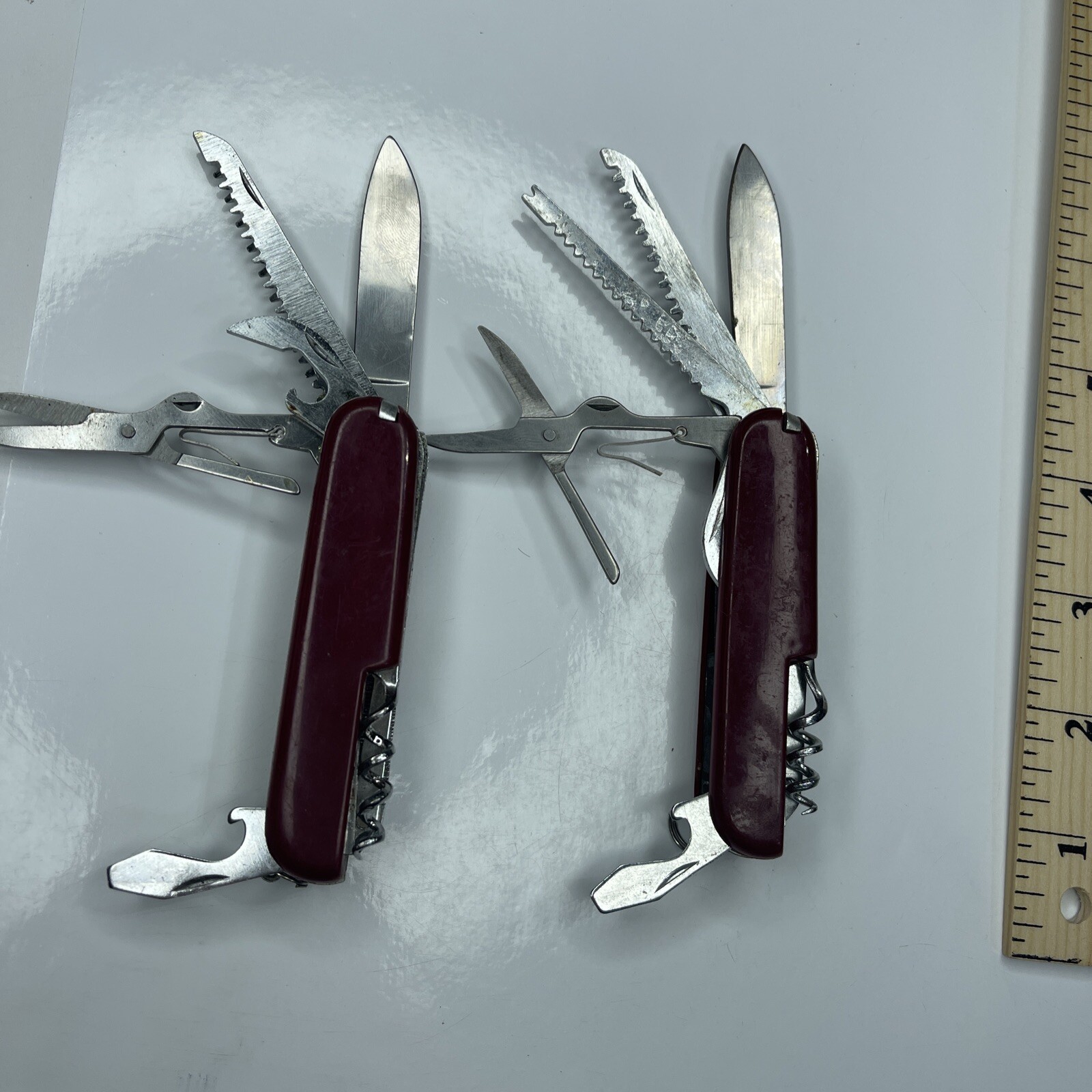 A3 Lot 2 Red Burgundy Army Fold Utility Pocket Knife Stainless Camp Hunt Repairs