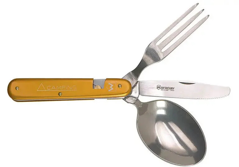 ROBERT KLAAS MERCURY CAMPING CUTLERY FOLDING KNIFE SPOON FORK / YELLOW