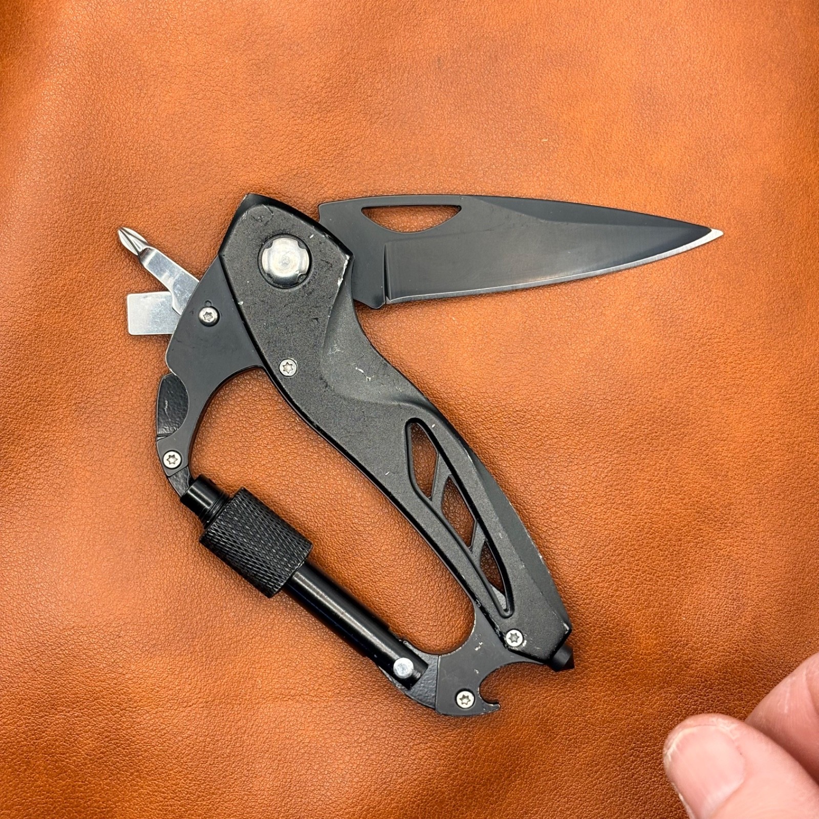 5 in 1 Carabiner Multi Tool Folding Knife Screwdriver Bottle Opener EDC #7