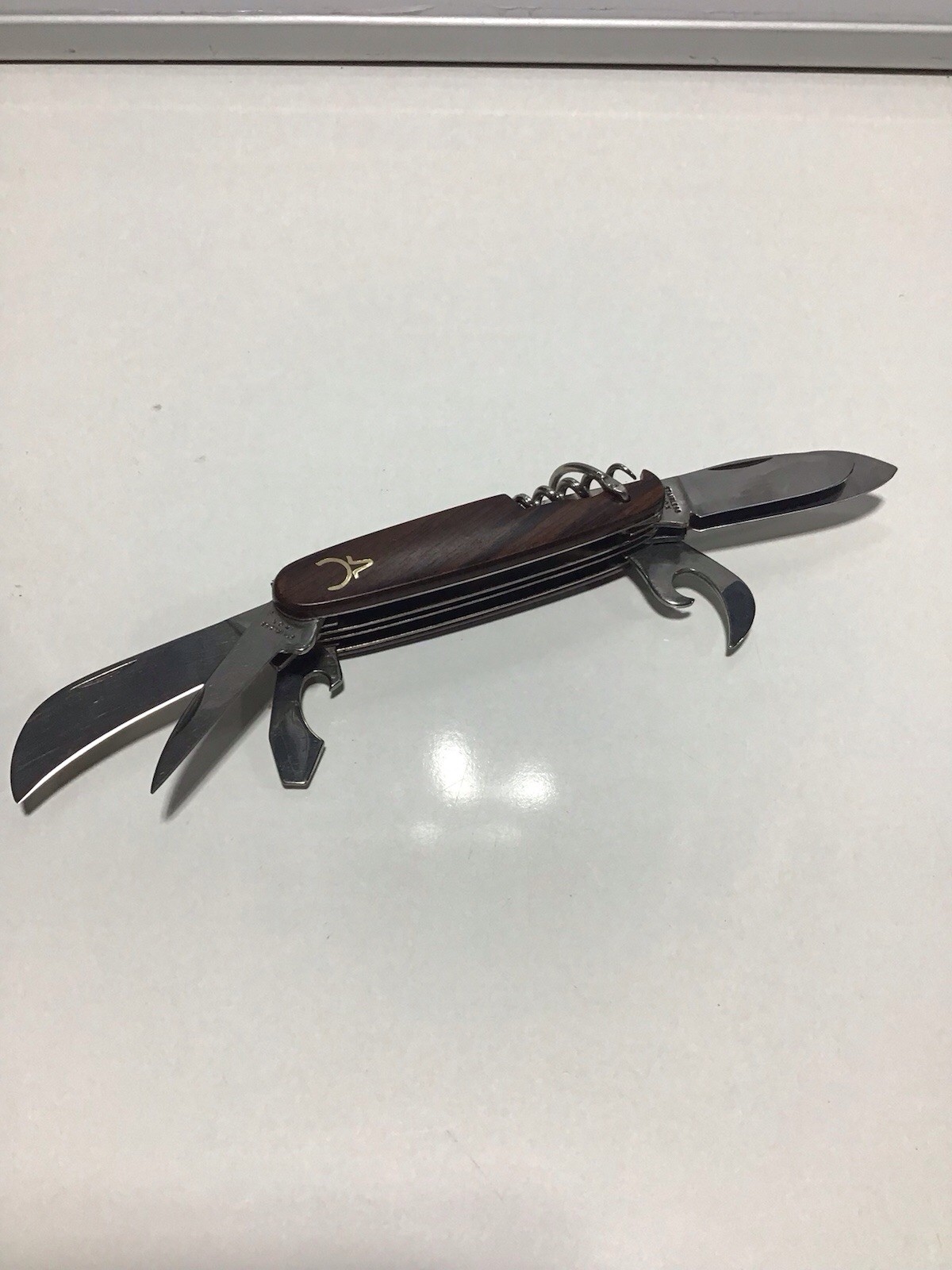 Vintage Browning Japan Multi Tool Pocket Knife Wood Handle Corkscrew