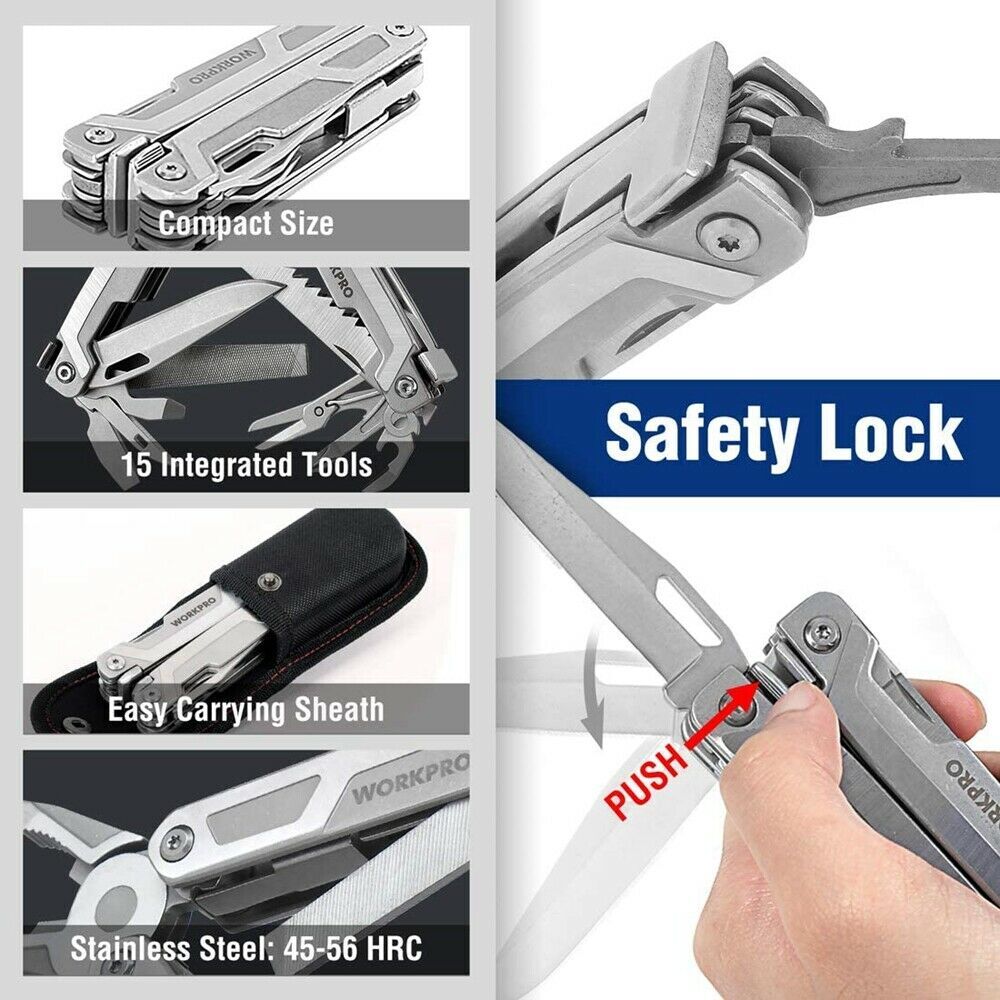Multi Tool Pocket Knife 21-in-1/15-in-1 w/Safety Locking Multitool Pliers&Sheath