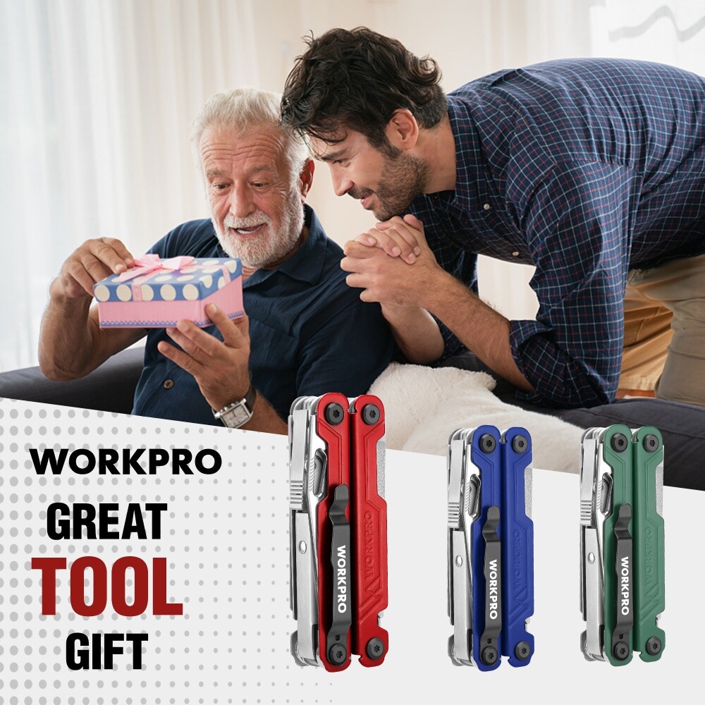 WORKPRO 18-in-1 Folding Multitool Pliers Stainless Steel Multi Tool Pocket Knife