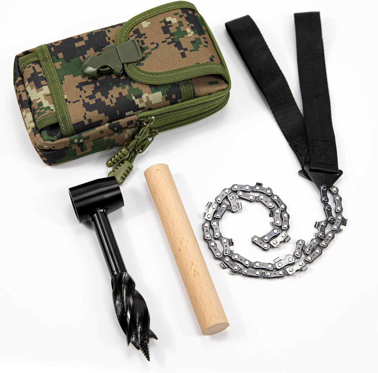Survival Settlers Tool Set Bushcraft Hand Auger Wrench with Pocket Chainsaw, Bus