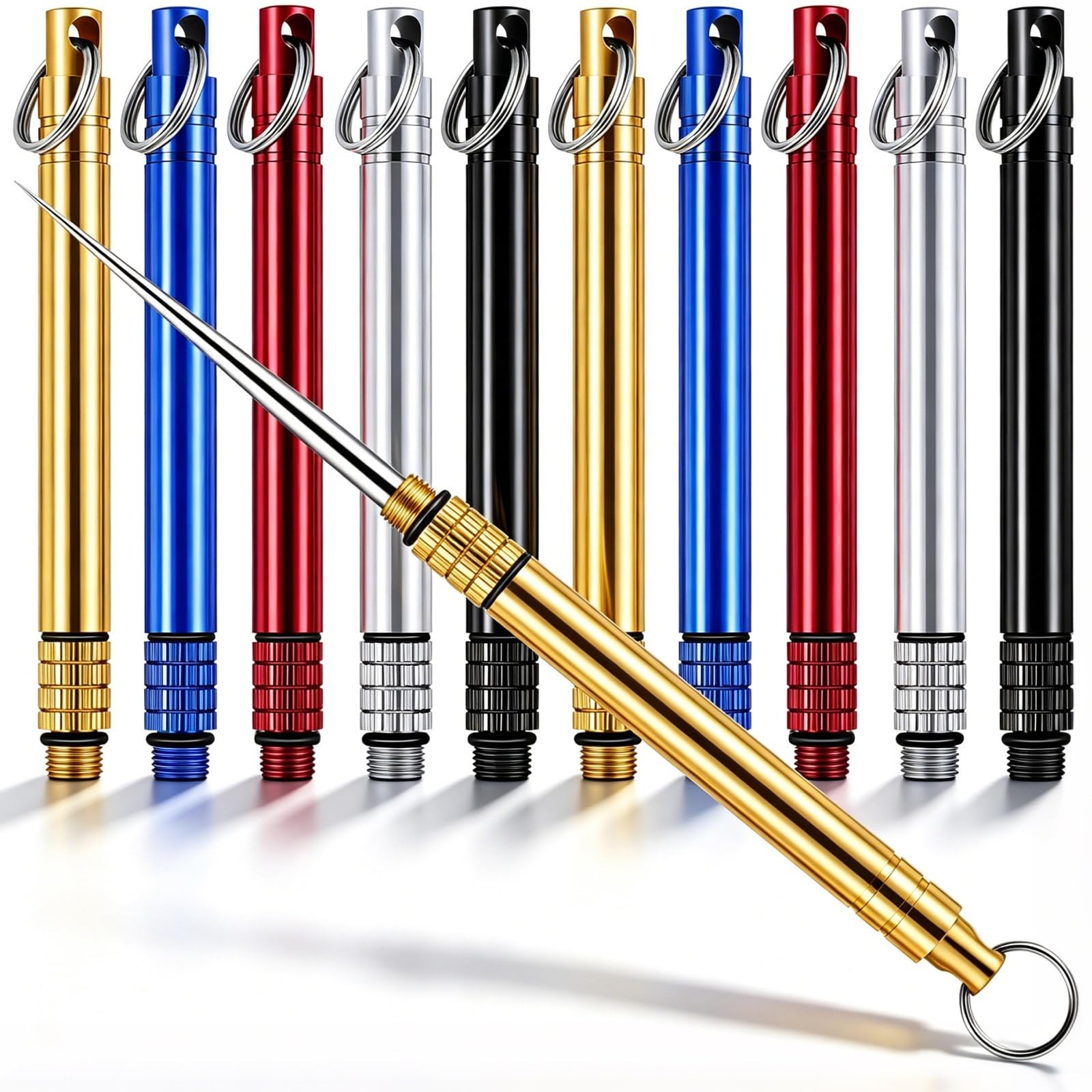 10Pcs Portable Titanium Toothpick Holder Set, Reusable Metal Picks with Keychain