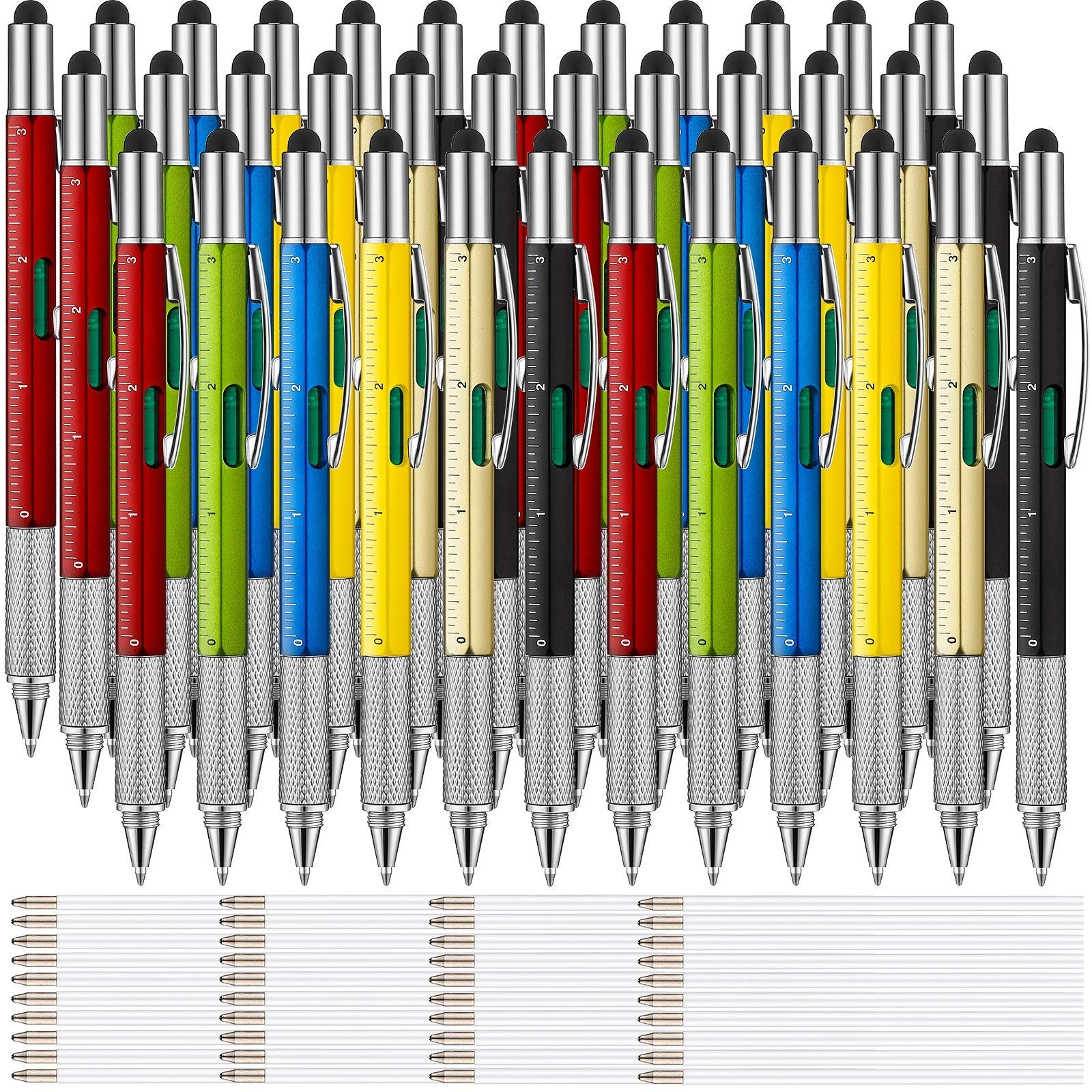 36 Pcs 6-in-1 Multitool Tech Pen Set – Ruler, Level, Screwdriver, Touch Screen,