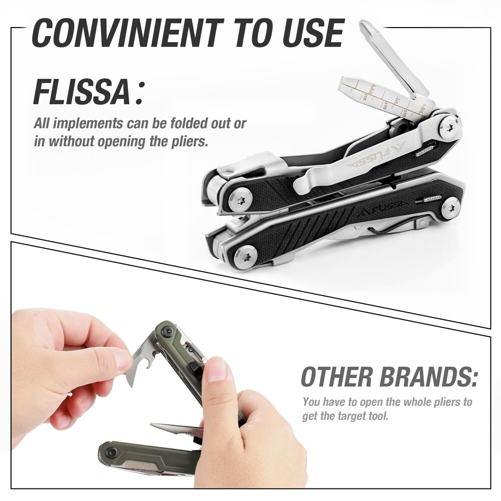 Flissa 16 In 1 Multi Tool Pliers Portable Survival Outdoor Compact Folding Knife