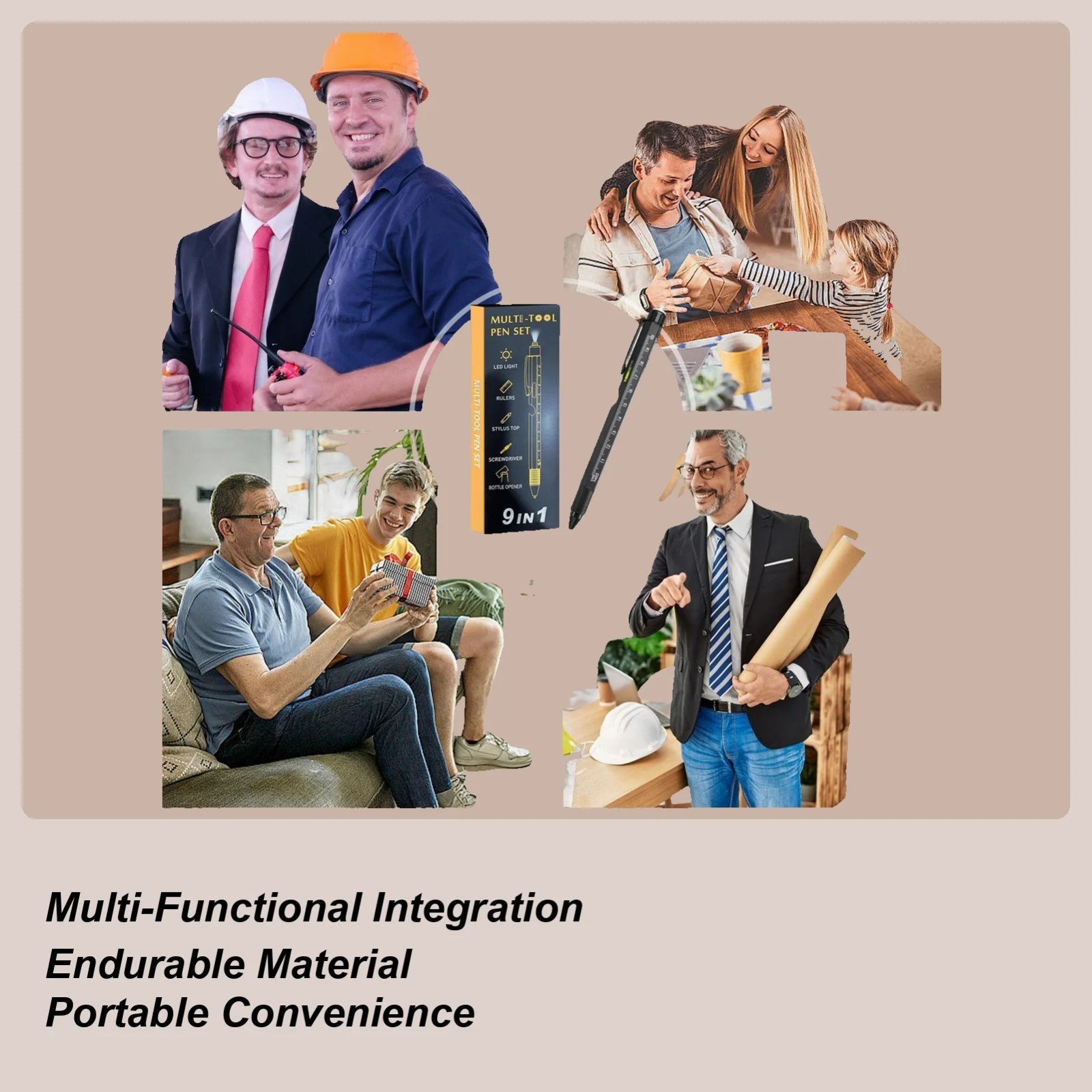 9 in 1 Multifunction Ballpoint Pen with Modern Handheld Tool Measure Technical