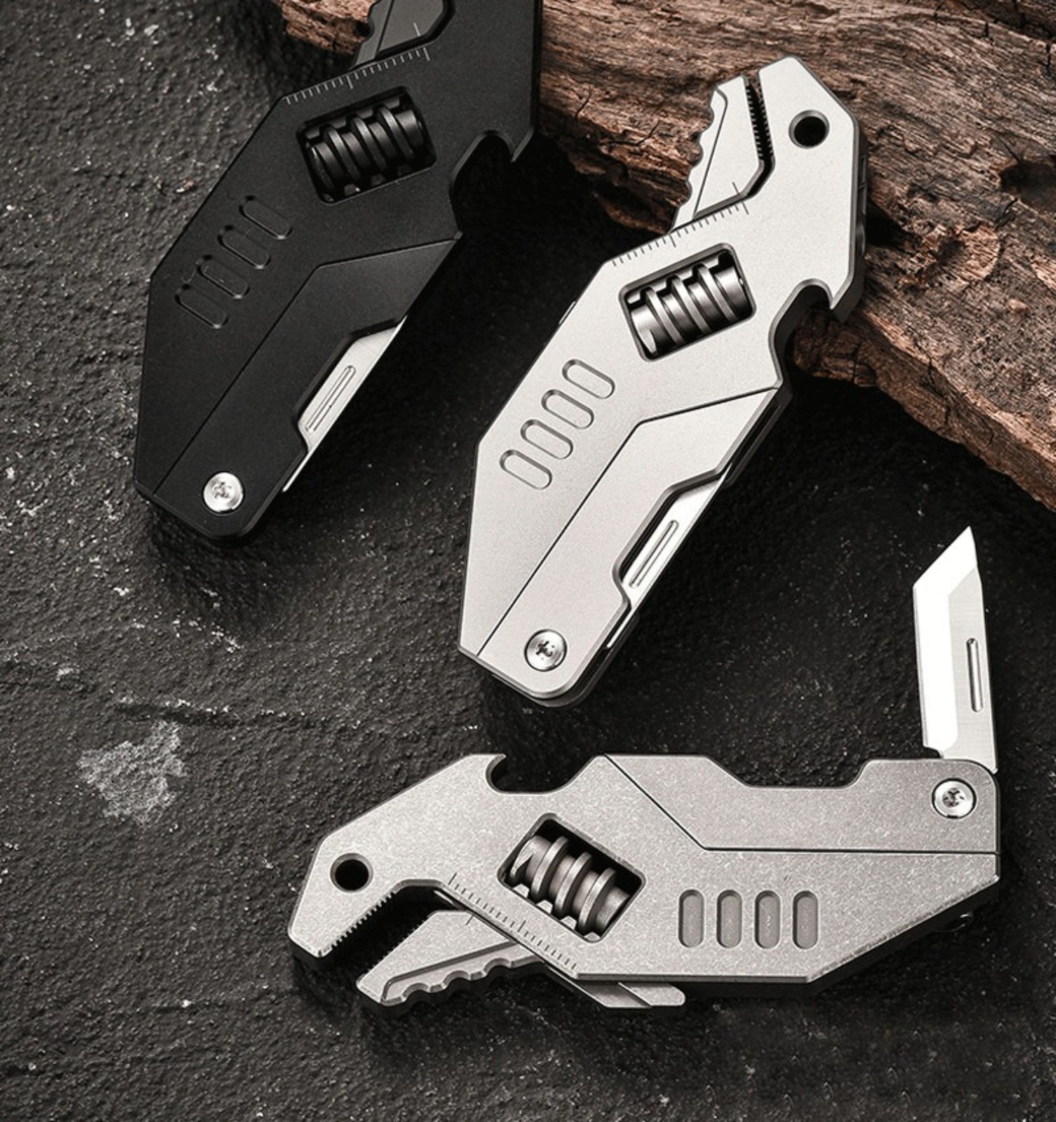 EDC Titanium Alloy Multi Tools Adjustable Wrench Pocket Folding Knife Keychain