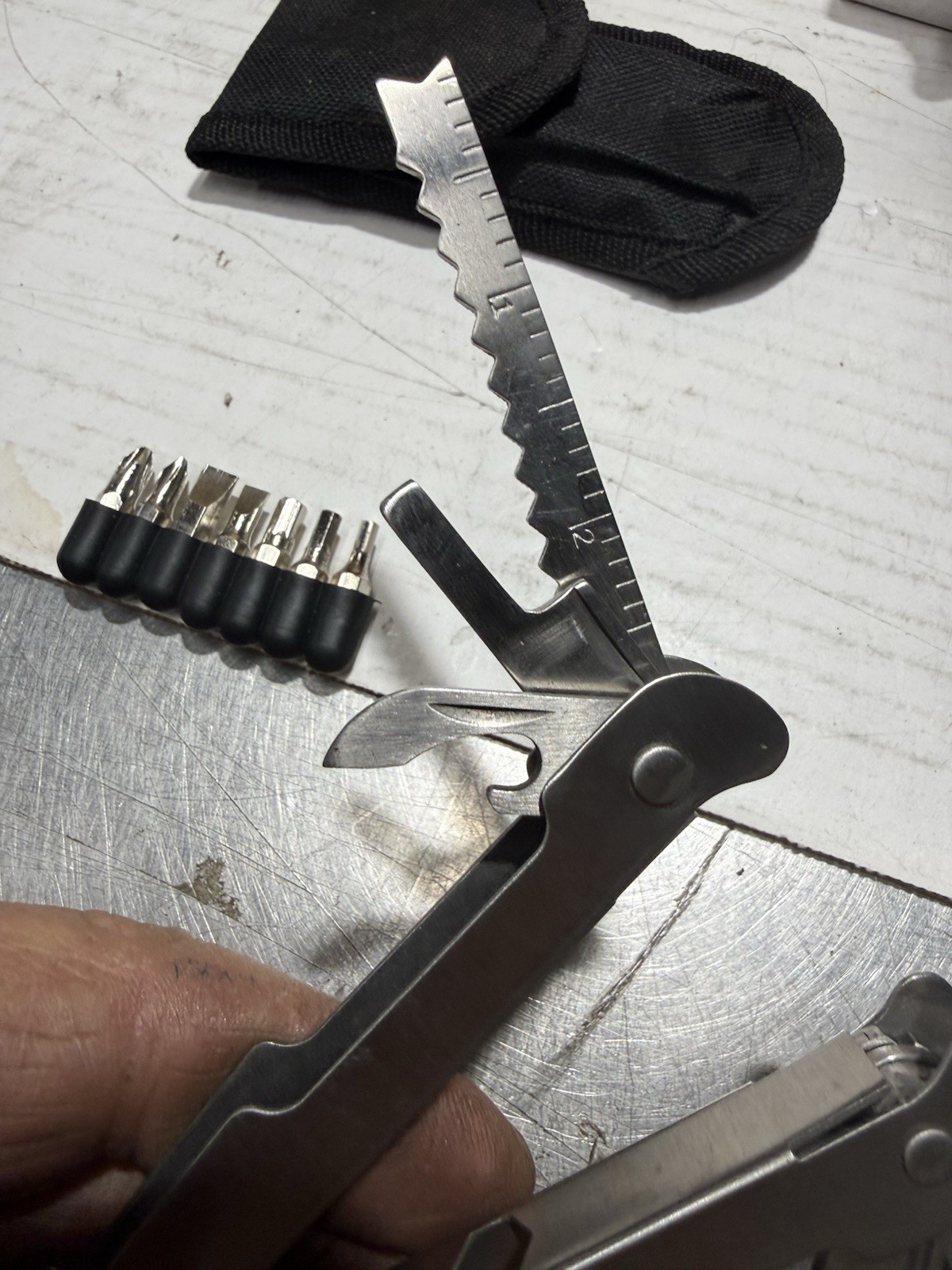 Multitool Stainless Steel Pliers W/ Silver Handle And Multitool Pocketknife Mint