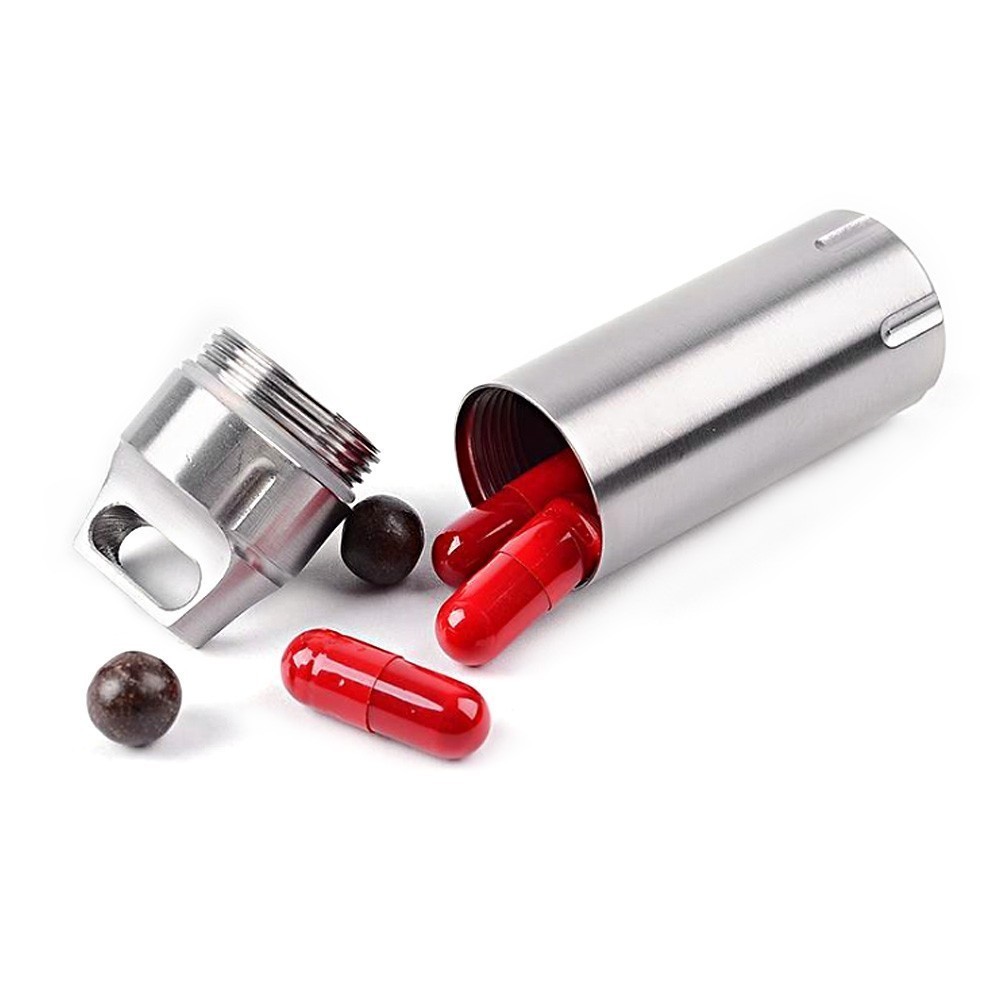Portable Waterproof Stainless Steel Pills Case Container Bottle Keychain
