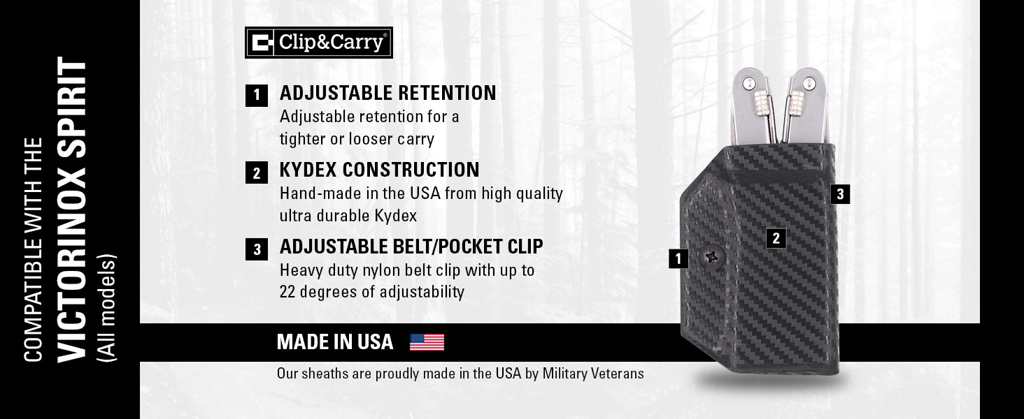 Clip & Carry Kydex Multitool Sheath – Victorinox SPIRIT – USA Made