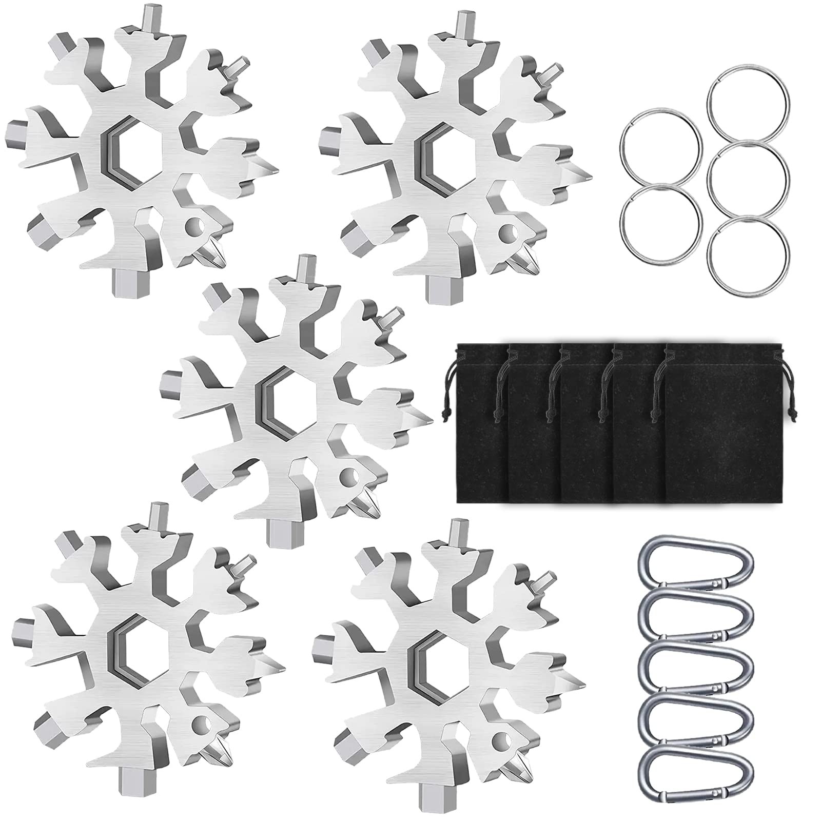 Snowflake Multitool, 5 Pieces 18-in-1 Stainless Steel Snowflake Standard Mult…