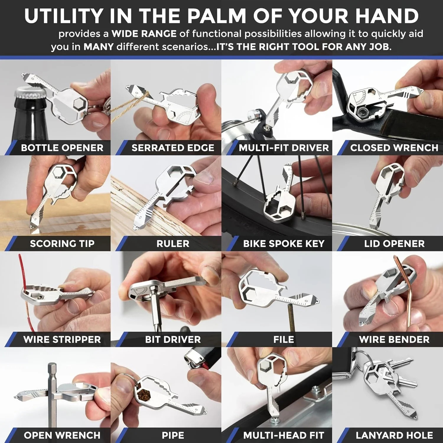 Multi-tool | Original Key Shaped Pocket Tool | Stainless Steel Keychain Utility