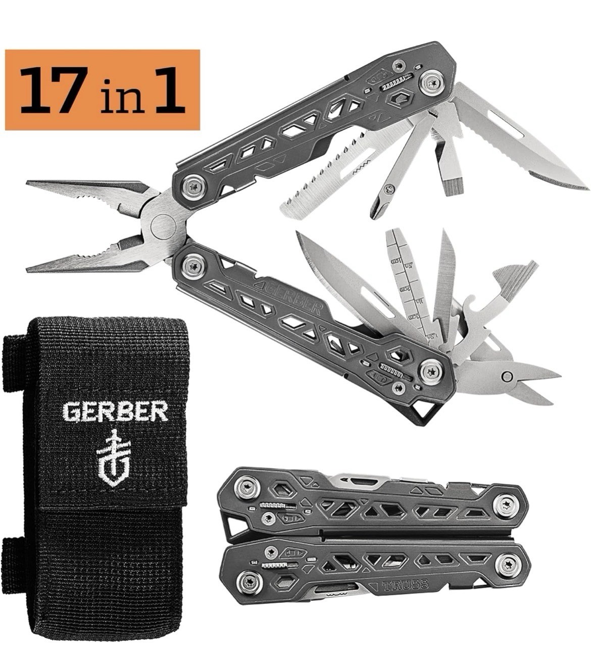 Gerber Gear Truss 17-in-1 EDC Needle Nose Pliers Multi tool – includes Pocket Kn