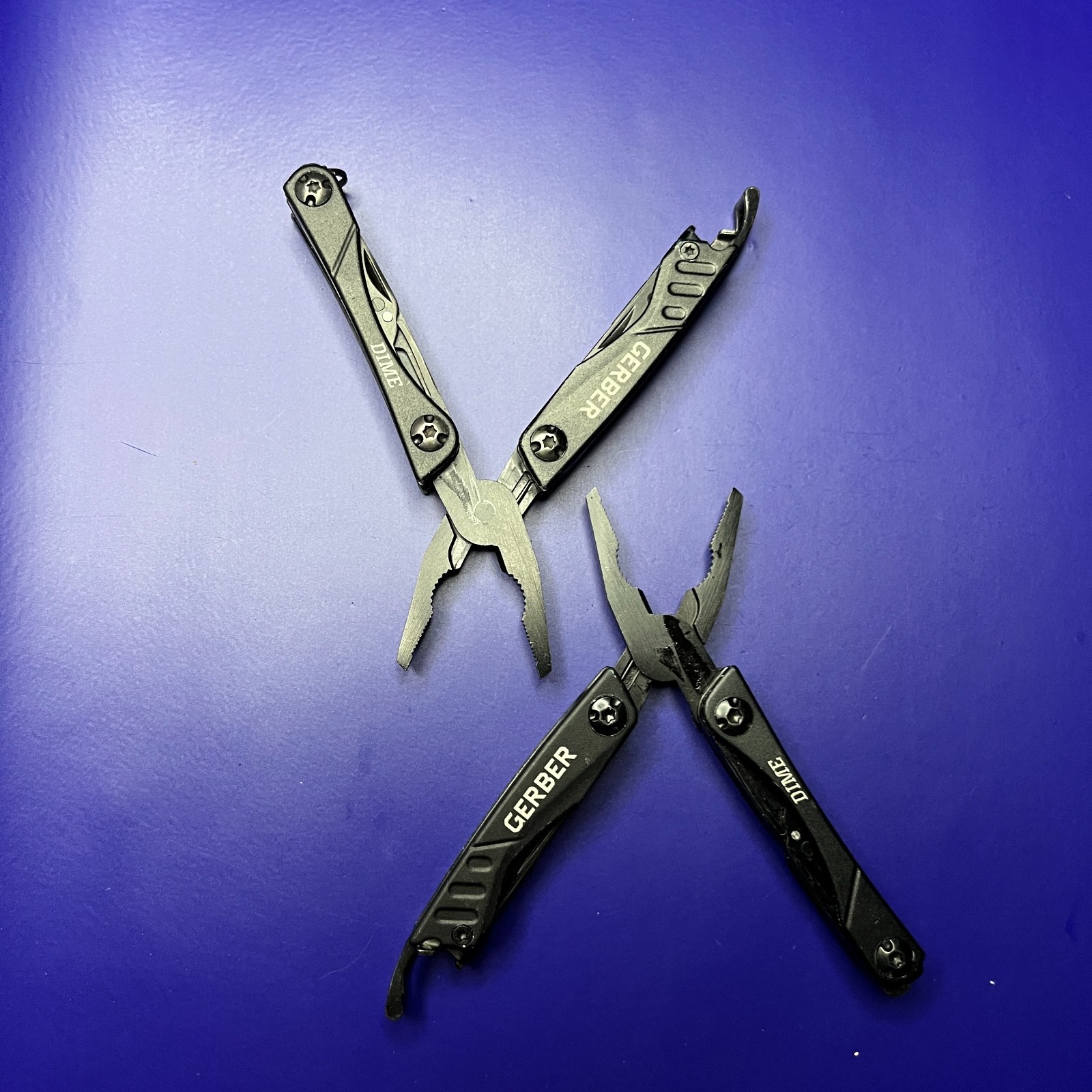 Lot of 2 Gerber Dime Multi-Tools Small Keychain Pliers Knife File Scissors