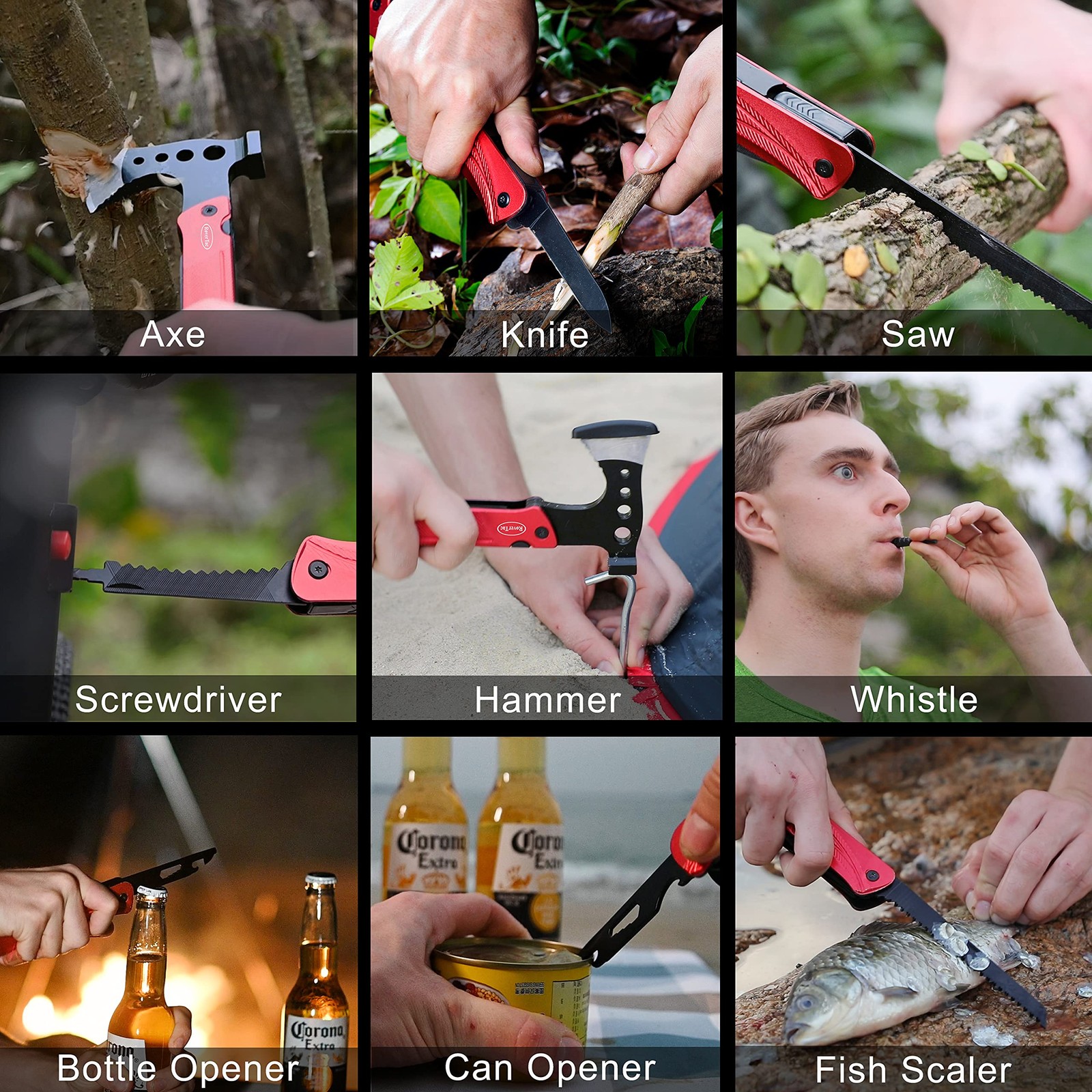 Camping Hatchet Multitool Axe Survival Gear, 14-in-1 Multi Tool Axe Hammer Kn…