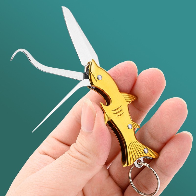 Multifunction Shark Keychain Tool Folding Knife Scissors Bottle Opener EDC GADge