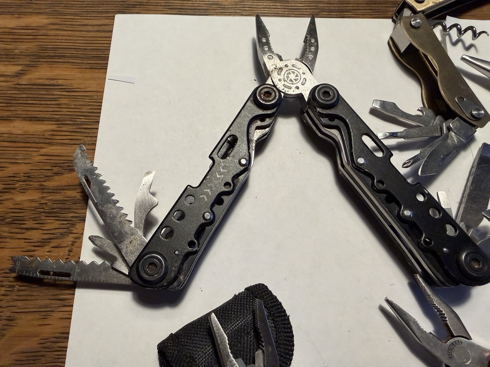 Great Deal! Lot Of 7 Multi Tools Electricians Pliers Cork Screw Blade File Etc