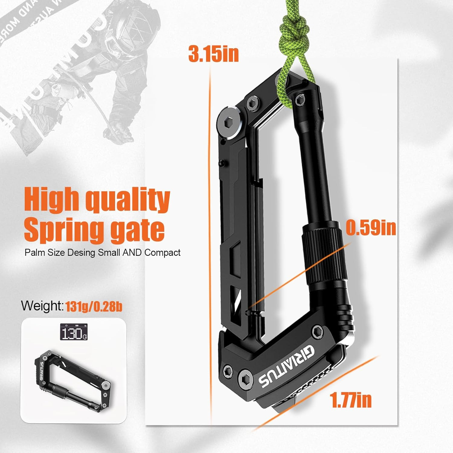 Carabiner Multitool 8-in-1 EDC Carabiners Pocket Knife, Serrated Knife, Rope Cut