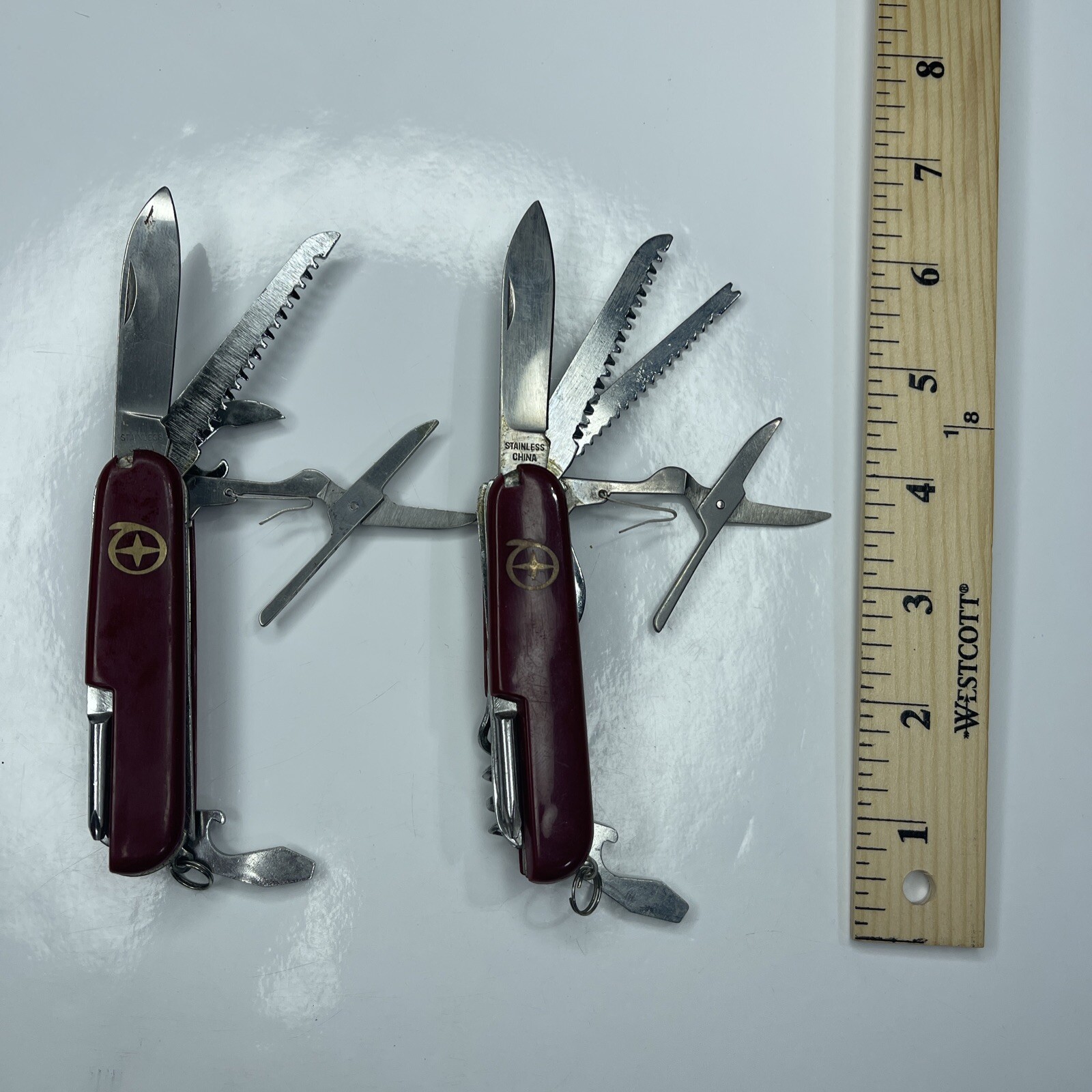 A3 Lot 2 Red Burgundy Army Fold Utility Pocket Knife Stainless Camp Hunt Repairs