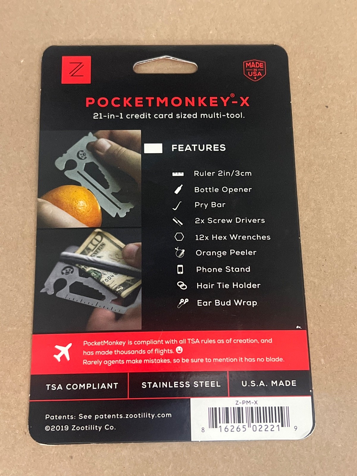 Zootility PocketMonkey Multi-Tool Really Thin Multi Tool, New In Package