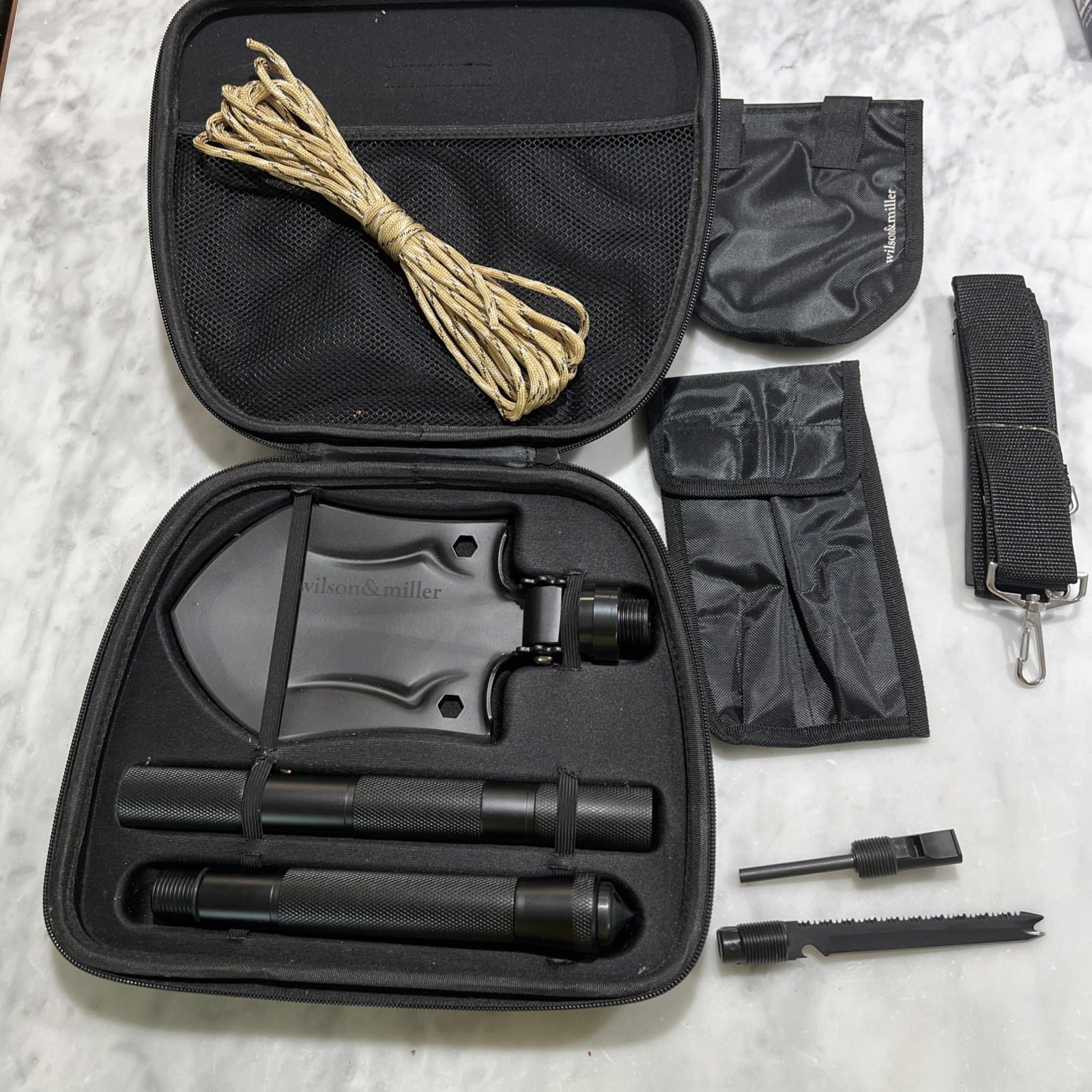 Wilson And Miller Survival Tool Case Shovel Conceal Handle Whistle Knife Ice Pk