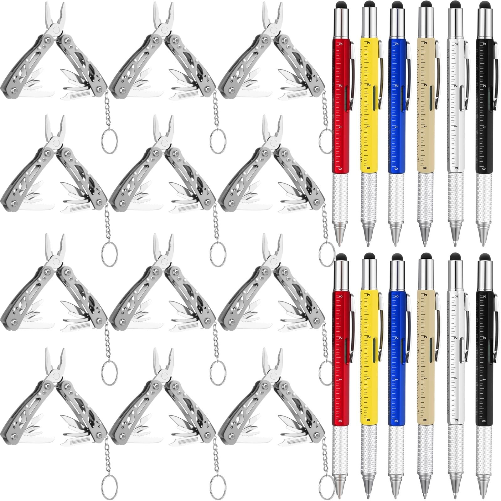 24 Multitool Set – 12 Multi Tool Pens & 12 Stainless Steel Pliers for Camping, S