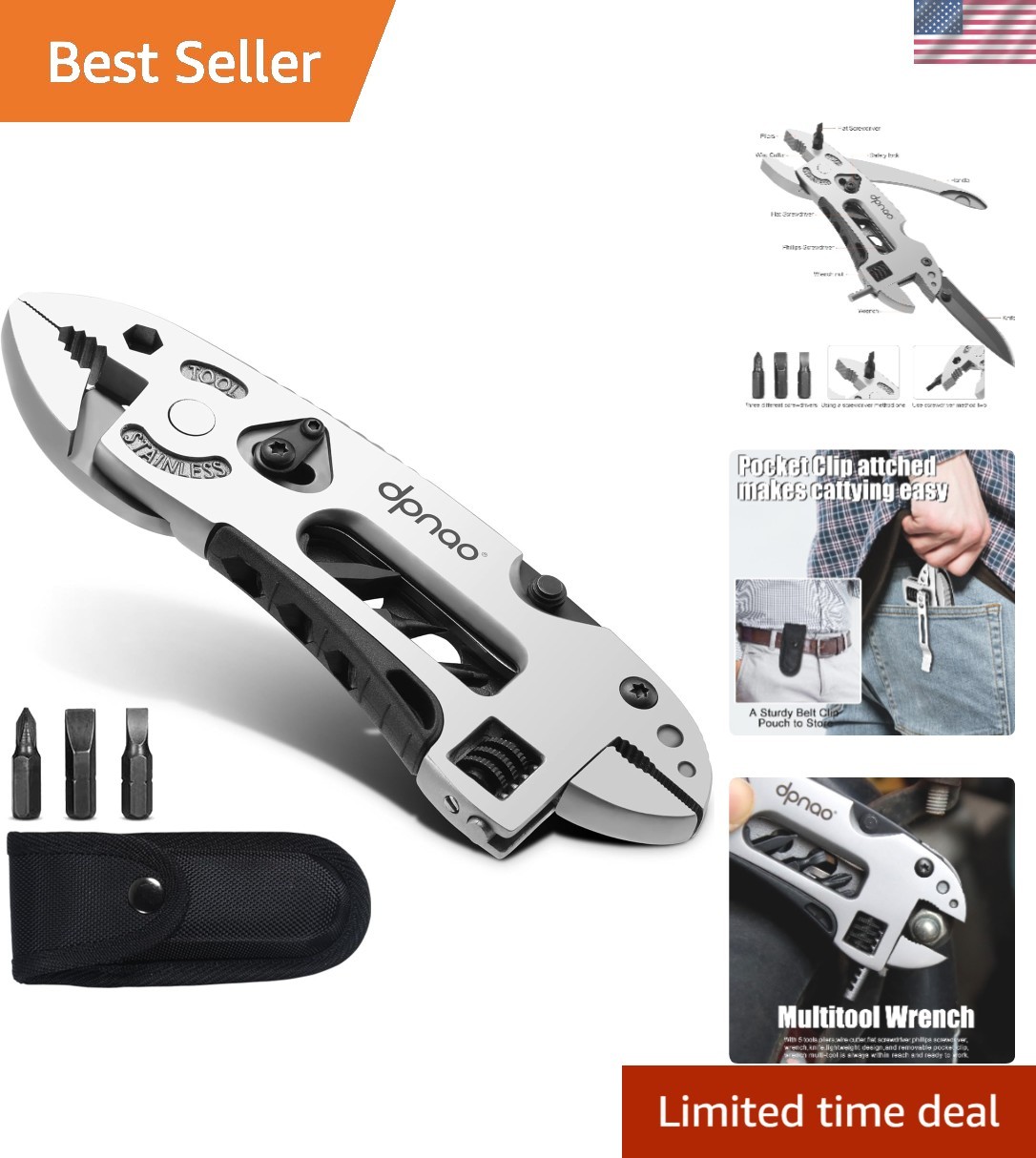 Versatile 5-in-1 Stainless Steel Multitool – Your Ultimate Outdoor Companion