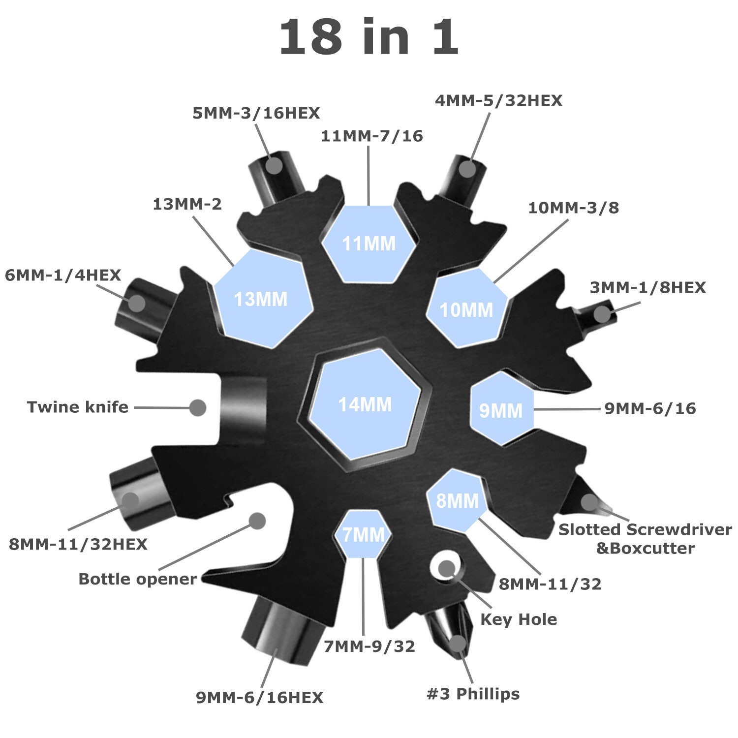 3PC 18-in-1 Snowflake Multi Tool Stainless Portable Steel Multi-Tool for Outdoor