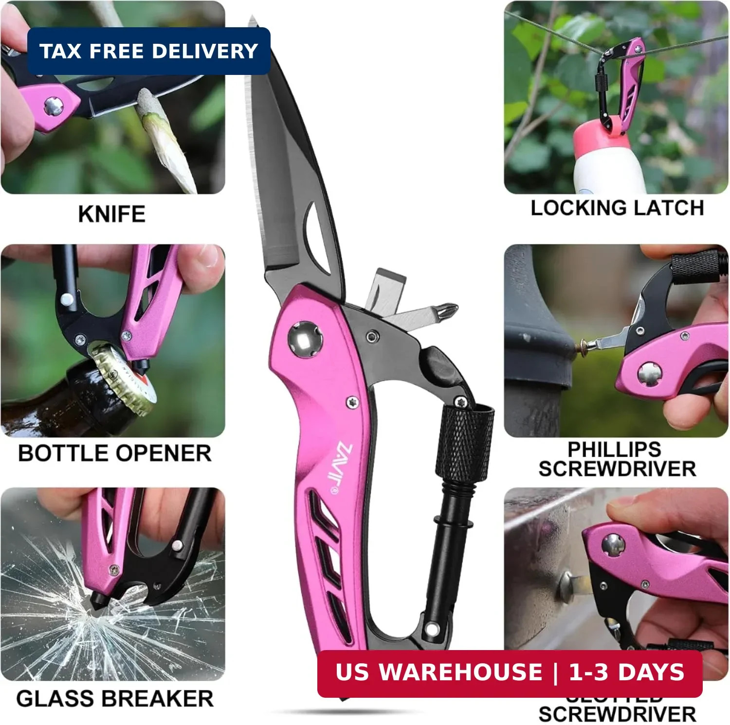 Multitool with Pocket Knife for Women, EDC Keychain Box Cutter with Window Break
