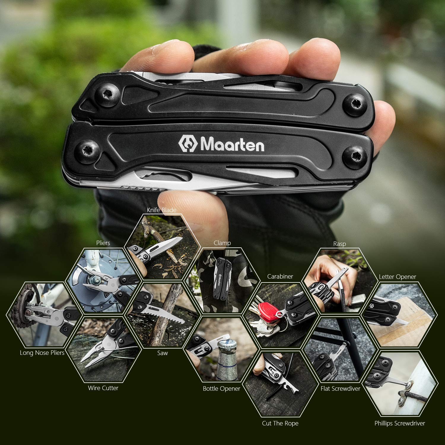 13-in-1 Stainless Steel Multi Tool Pliers with Clip, Saw, Opener, Sheath