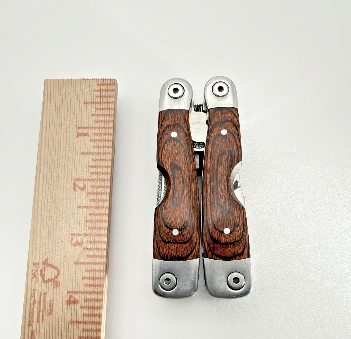 Stainless Steel Multi Tool Pliers Knife Saw Screwdrivers Wood Handle EDC