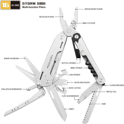ROXON 16-in-1 Multitool with 9 Bit Set Stainless Pliers and Pouch