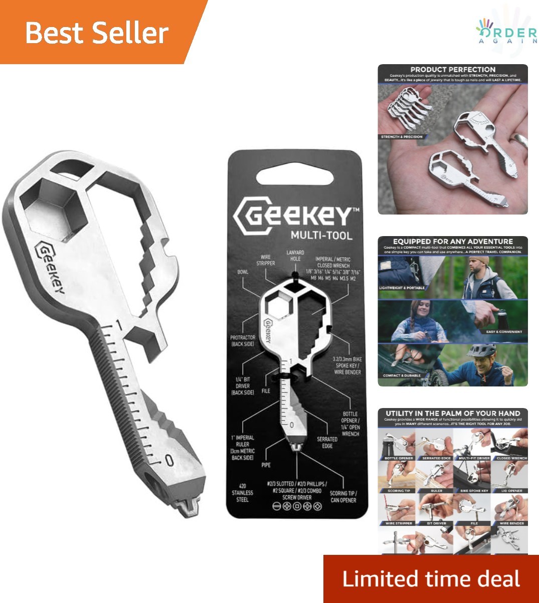 Keychain Multitool Stainless Steel 16+ Functions Bottle Opener Travel EDC