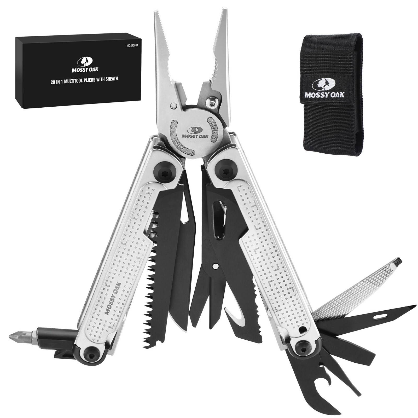 MOSSY OAK Multitool, 20-in-1 Stainless Steel Multi Tool Pliers Self-locking