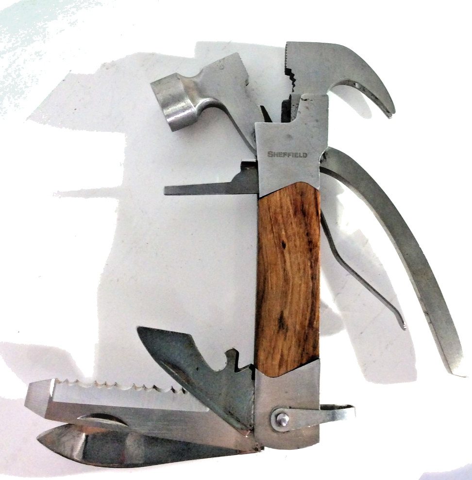 Sheffield The Hammer/pliers and Multi fold out pocket tool Stainless Steel -euc