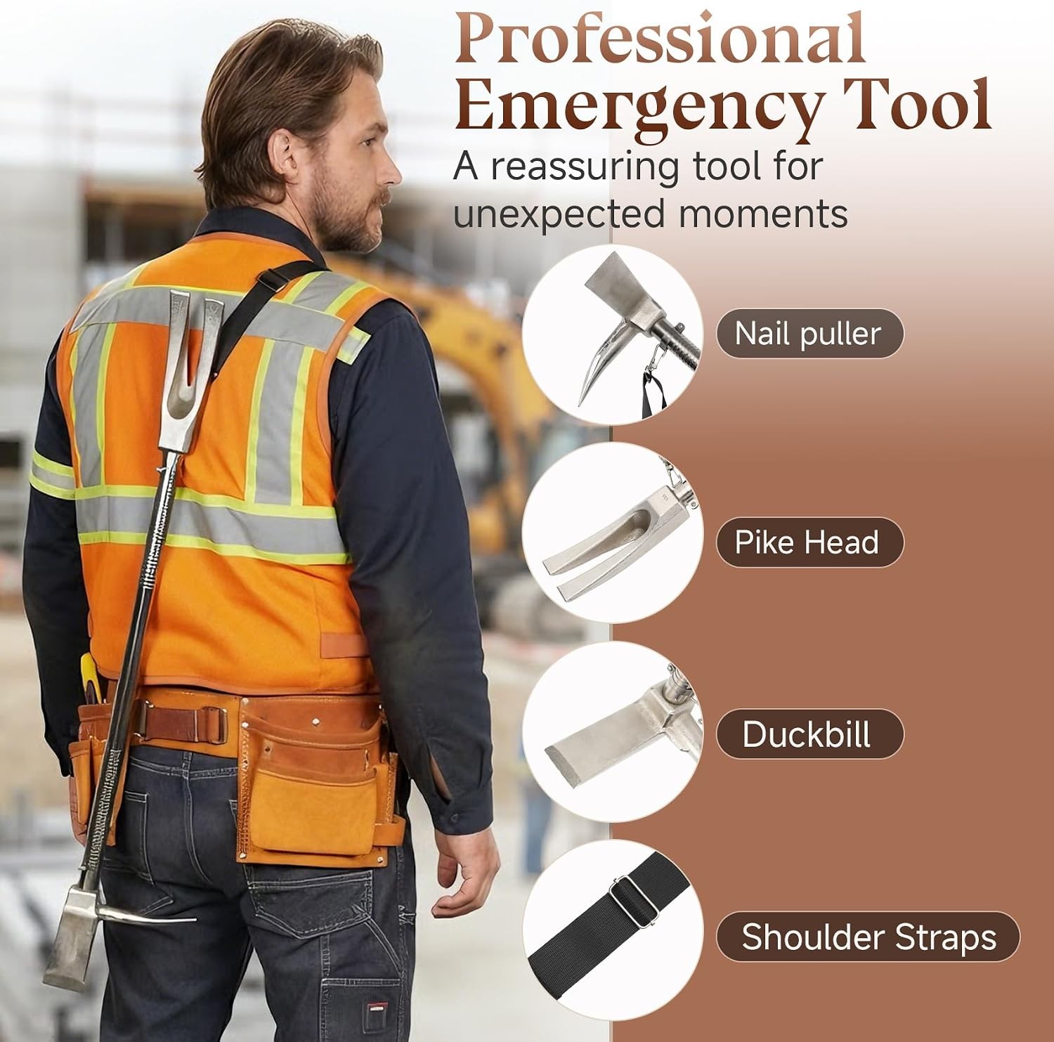 30-Inch Steel Halligan Bar Firefighter Forced Entry Tool, Heavy Duty Emergency