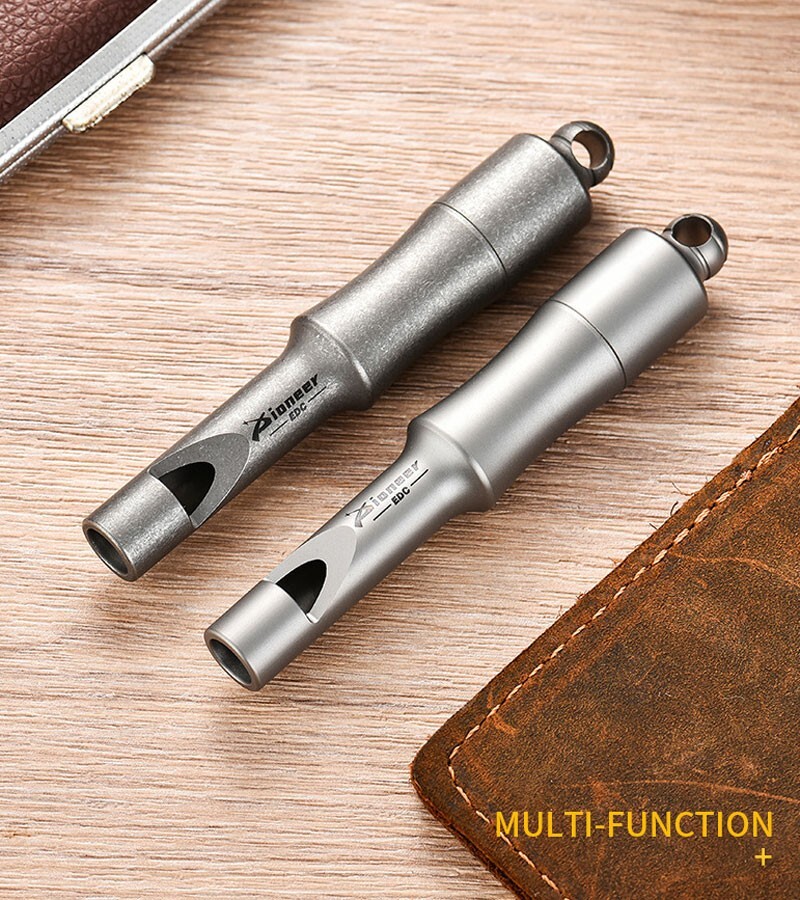 EDC Titanium Alloy Keychain Whistle w/ Waterproof Storage Box Outdoor Multi Uses