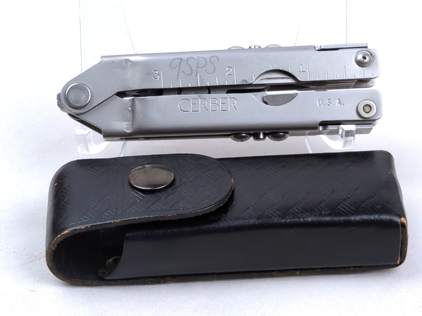 Vintage GERBER Blunt Nose Plier w/ LEATHER Sheath, 9-way Multi-Tool, EDC, USA