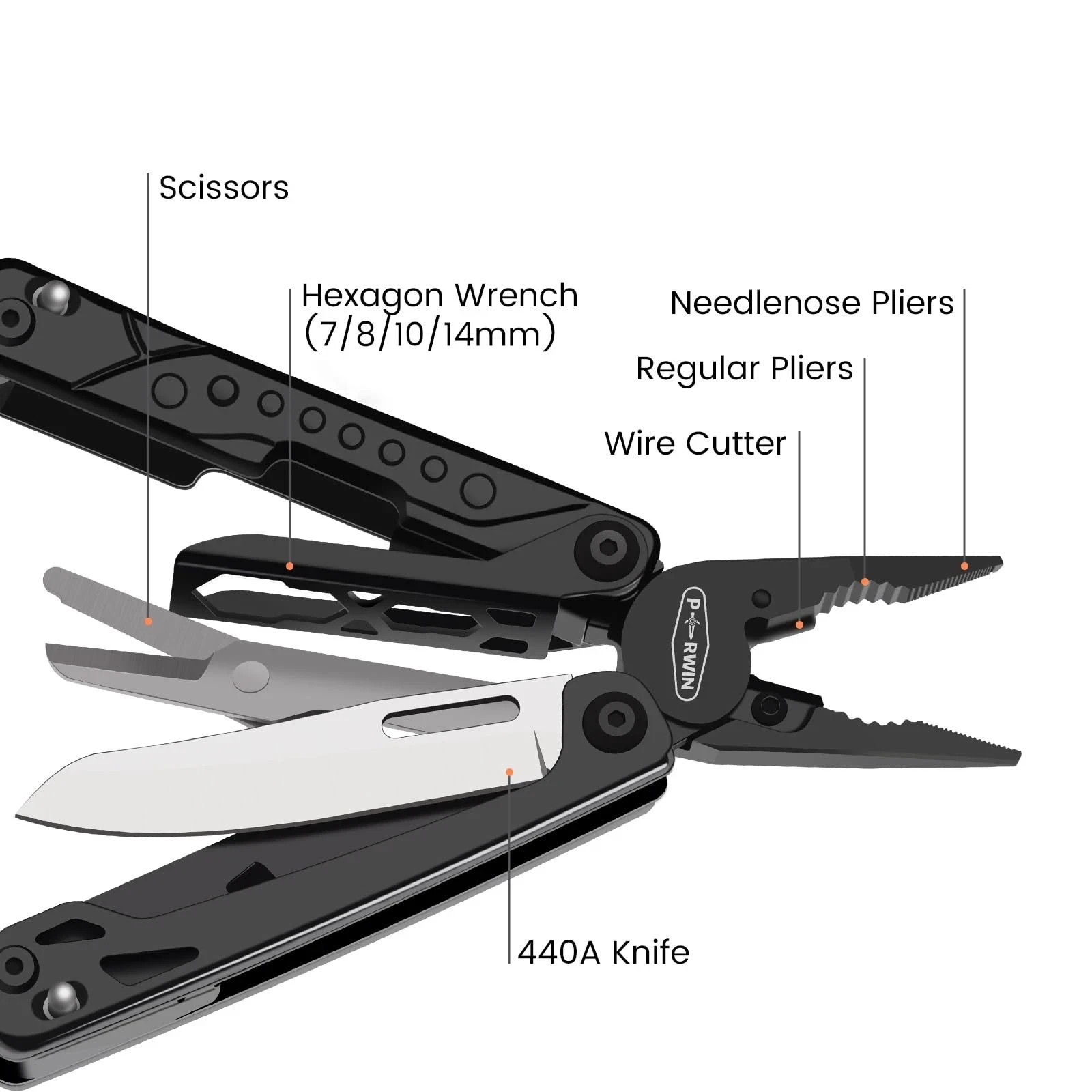 Lot of 2 Stainless Steel Multi-Tool Pliers 20-in-1 Perwin & 8-in-1 w/ Sheaths