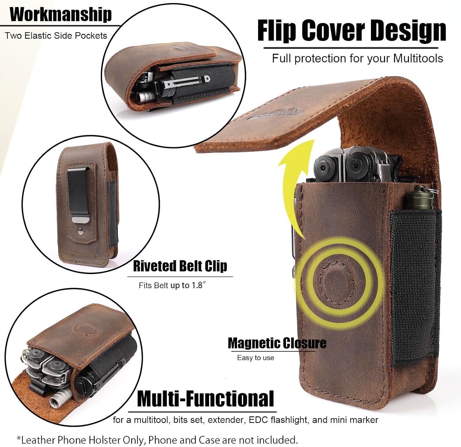 Multitool Sheath for Men – Belt Leather Multitool Holster – EDC Belt Organizer