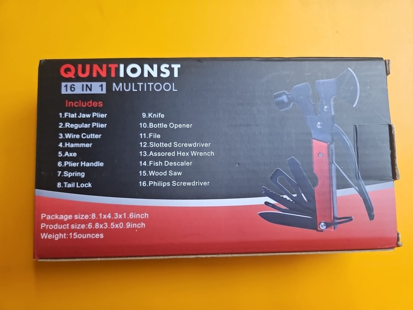 QuntionSt 16 in 1 Multitool Hammer Knife Bottle Opener Wire Cutter Pliers NIB