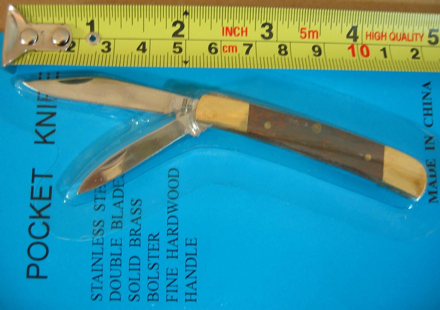 Stainless Steel Double Blade Folding Pocket Knife Brass Bolsters Hardwood Handle