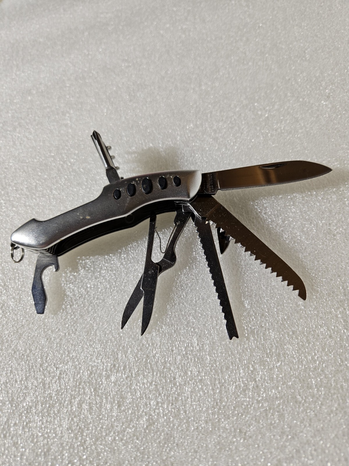 American Mint Multi Tool Scissors Cork Screw File Saw Plain Edge Folding Knife