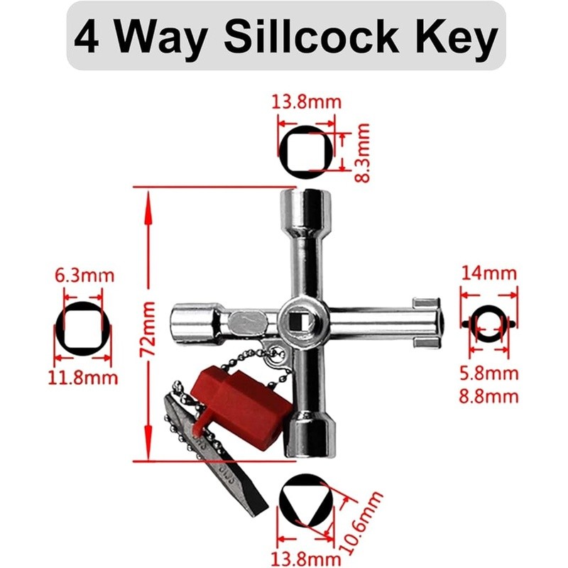 4 Way Sillcock Key Water Control Tool Zinc Alloy Multi-Functional Portable New