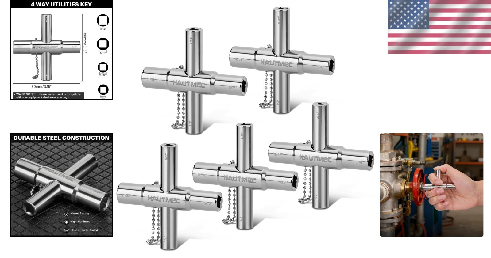 Multipurpose 4-Way Valve Spigot Key Set – Ideal for Emergency Control