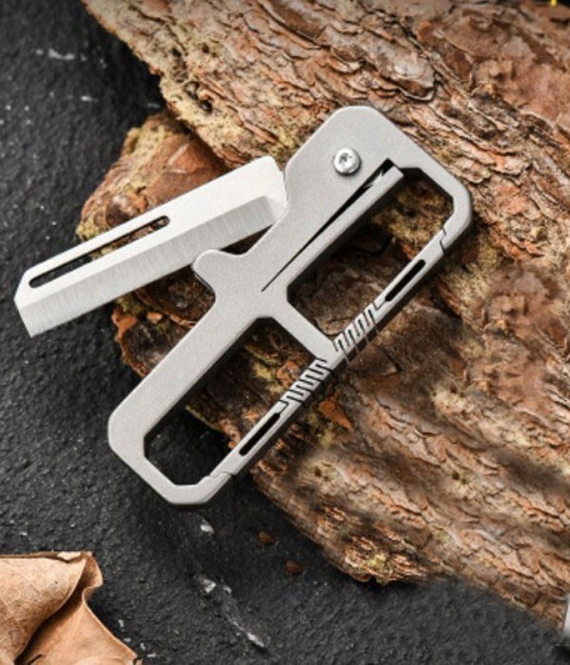 Titanium Pocket Folding Blade Knife Carabiner Outdoor Camping Keychain EDC Tool